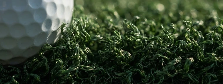 Macro view of putting turf fibers and infill at the base