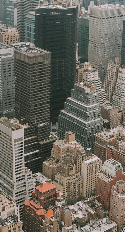 Aerial view of Midtown Manhattan rooftops and towers