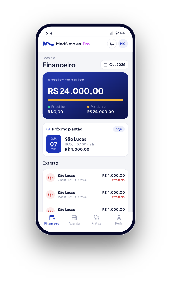 Tela Financeiro do MedSimples Pro
