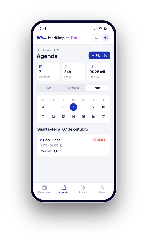 Tela Agenda do MedSimples Pro