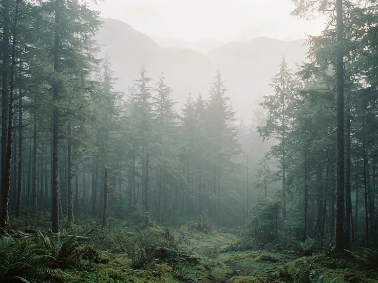 Soft-focus Squamish forest at dawn