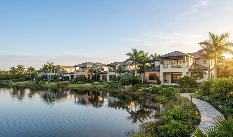Elegant new homes beside a lake in Estero, Florida