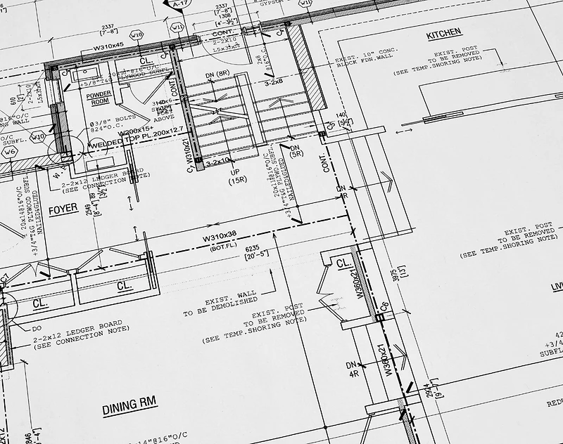 Residential floor plan showing rooms, dimensions, and structural notes