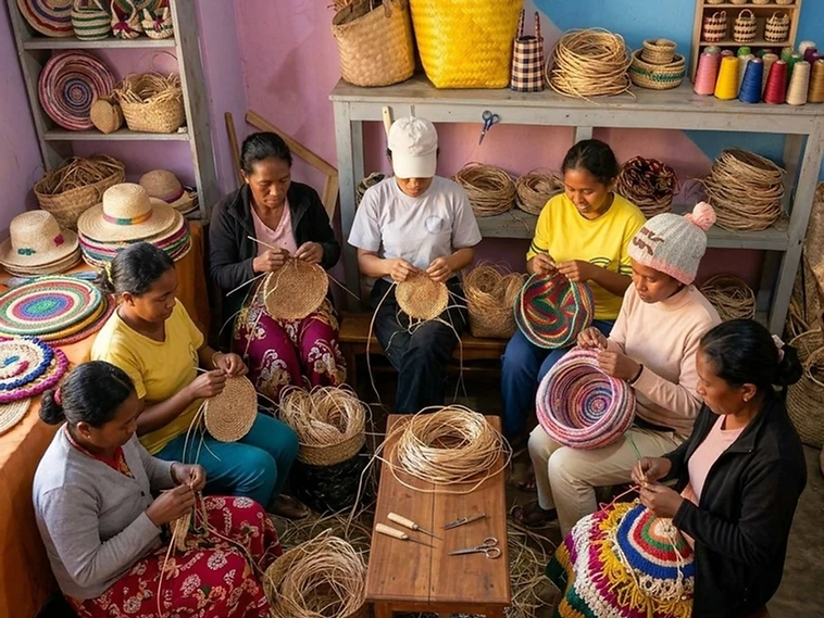 Malagasy weaver hands at work
