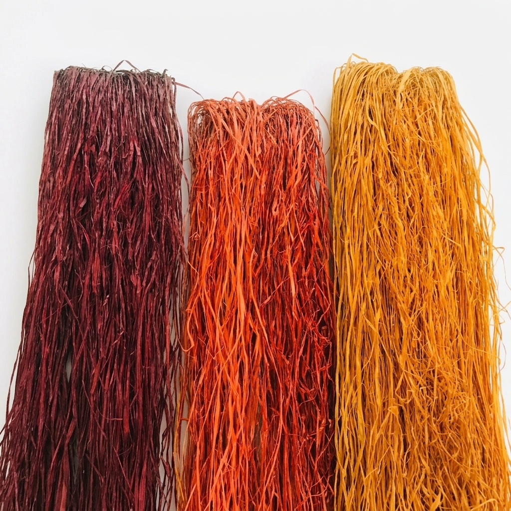 Raw raffia fiber bundles in a Malagasy warehouse