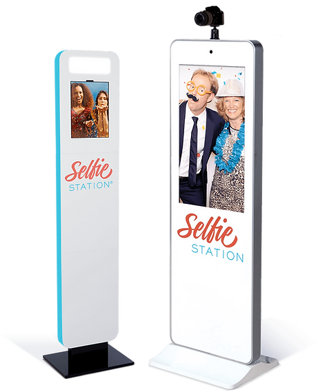 Selfie Station Mini and Pro photo booth kiosks side by side