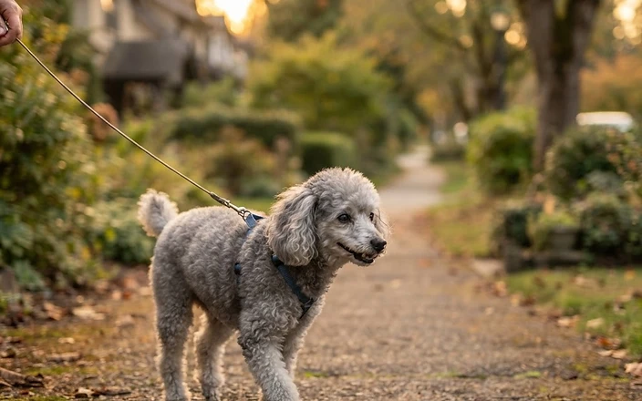 A senior poodle enjoying a quiet moment in the care of Before the Bridge Senior K9 Rescue in Manitoba
