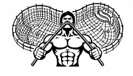 Armstrong heritage strongman emblem — a figure bending rebar over a pool reinforcing cage