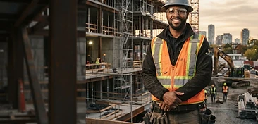 Skilled construction worker in PPE at a professional jobsite