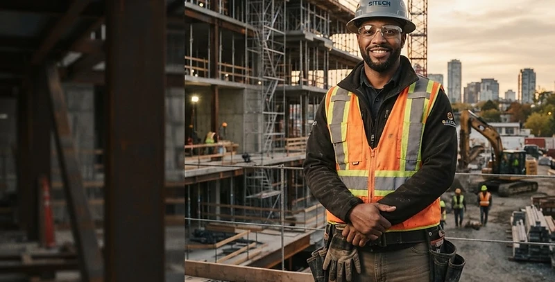 Skilled construction worker in PPE at a professional jobsite