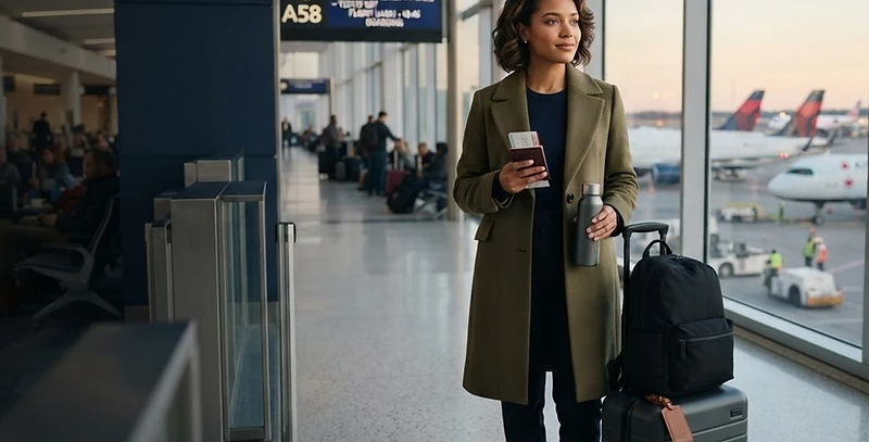 Voyageur qui se prépare à un voyage international dans un aéroport moderne