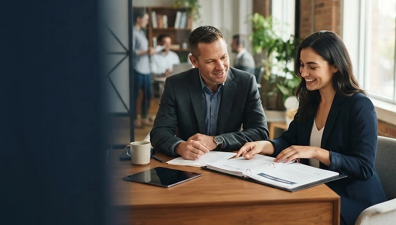 Job candidate meeting with a recruiter in a modern employment office