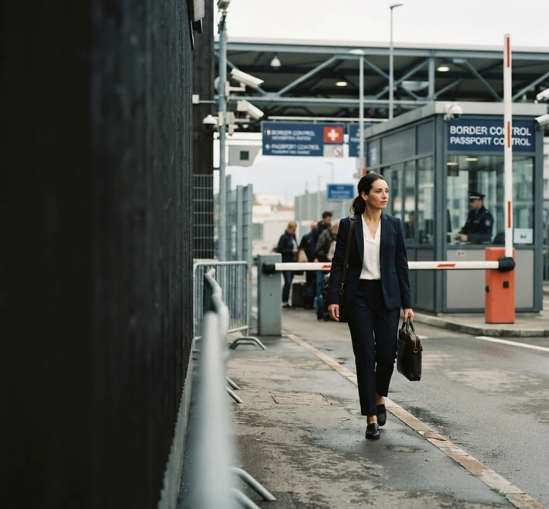 Professional approaching an international border crossing