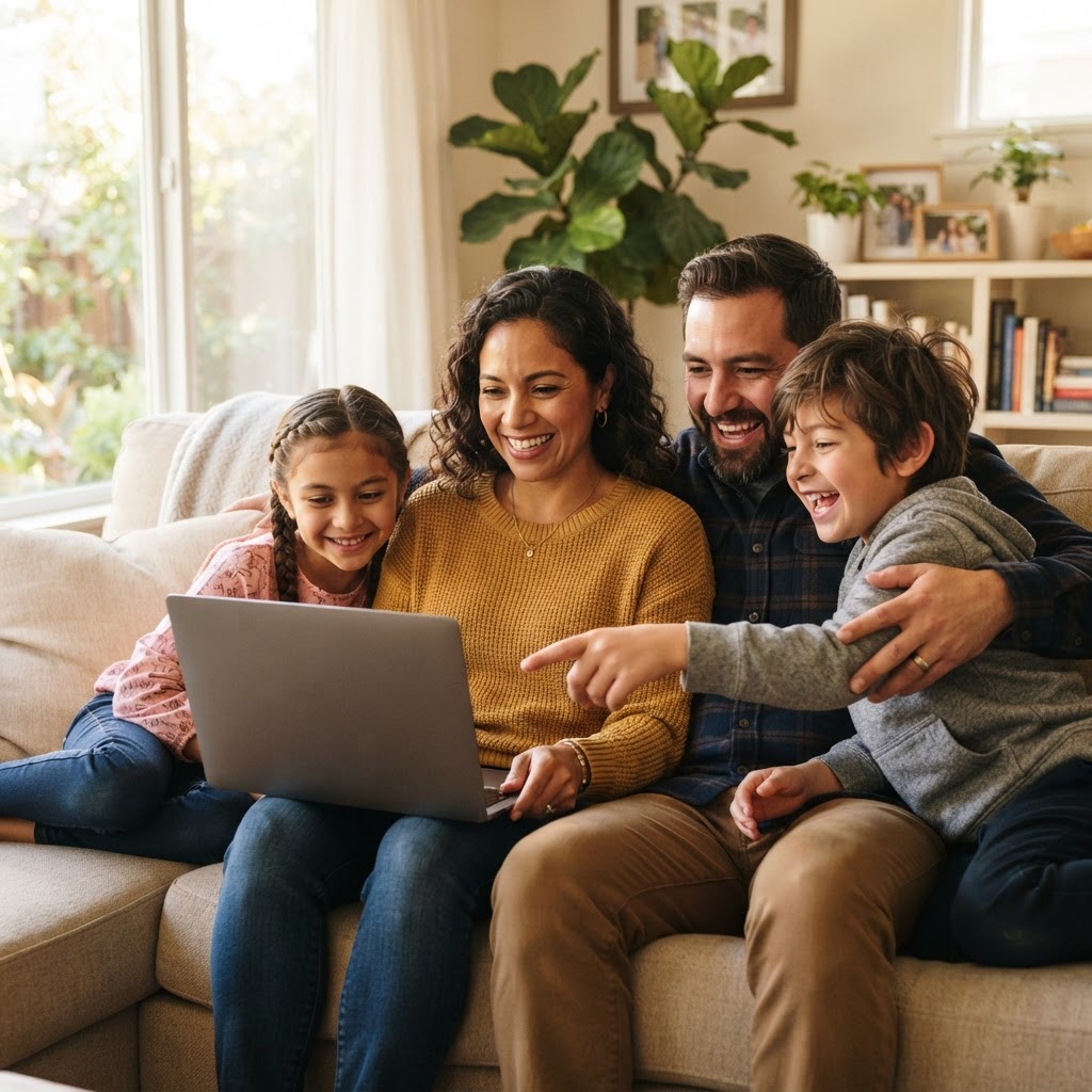 Latina family searching for a home online
