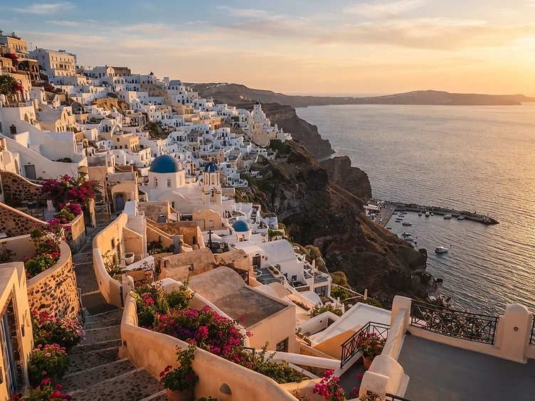 Mediterranean coastal town at golden hour