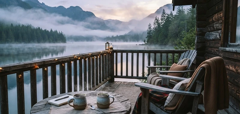 A serene travel landscape at golden hour