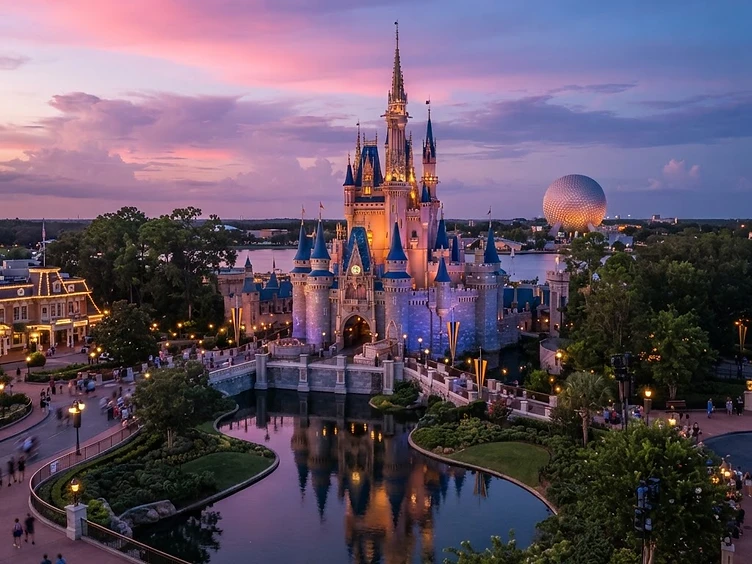 Cinderella's castle at Walt Disney World at twilight