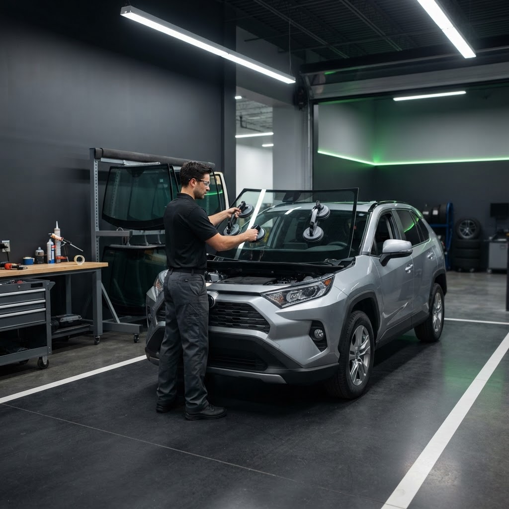 Professional Canadian auto glass shop with windshield service equipment