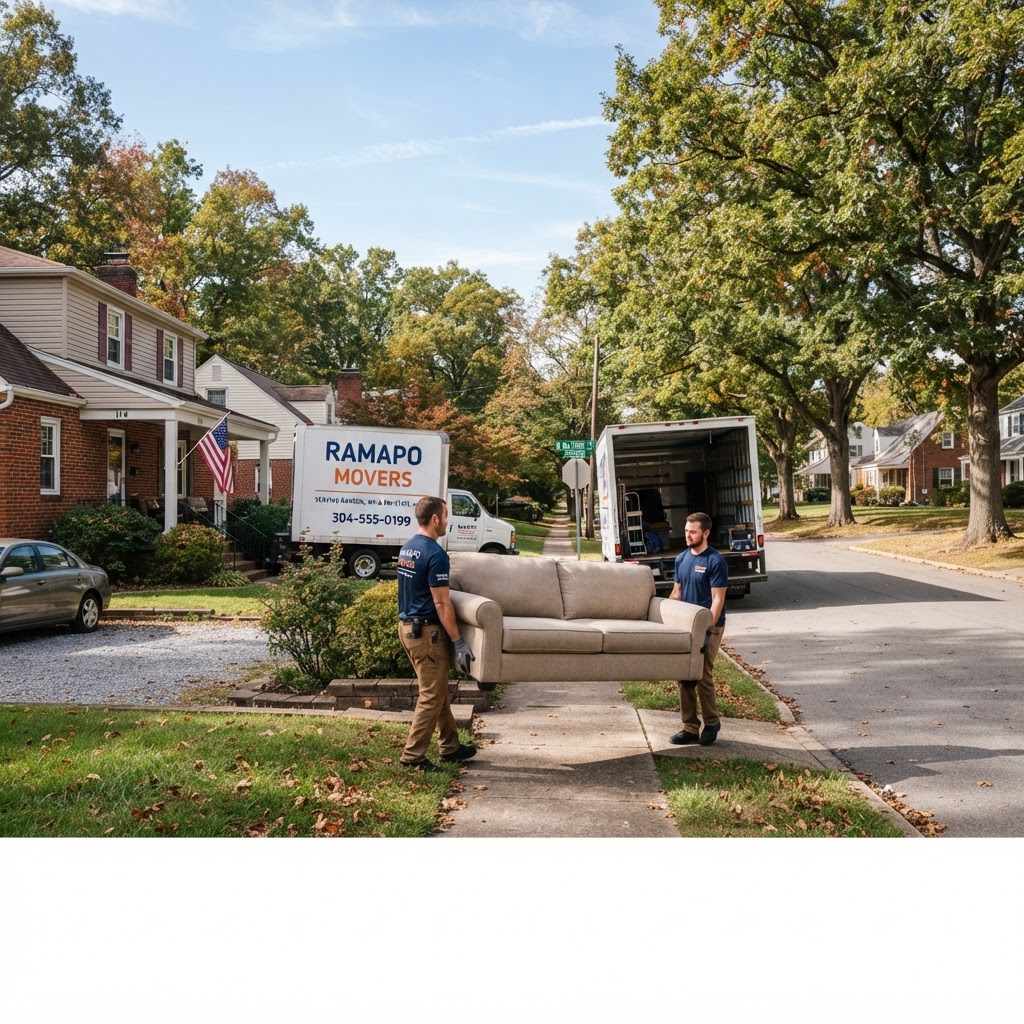 Professional movers in Ranson, WV helping a family move their furniture into a truck.