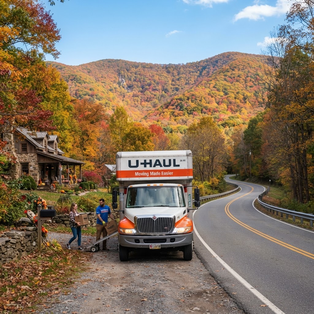 A professional moving truck parked near South Mountain in Boonsboro, MD.