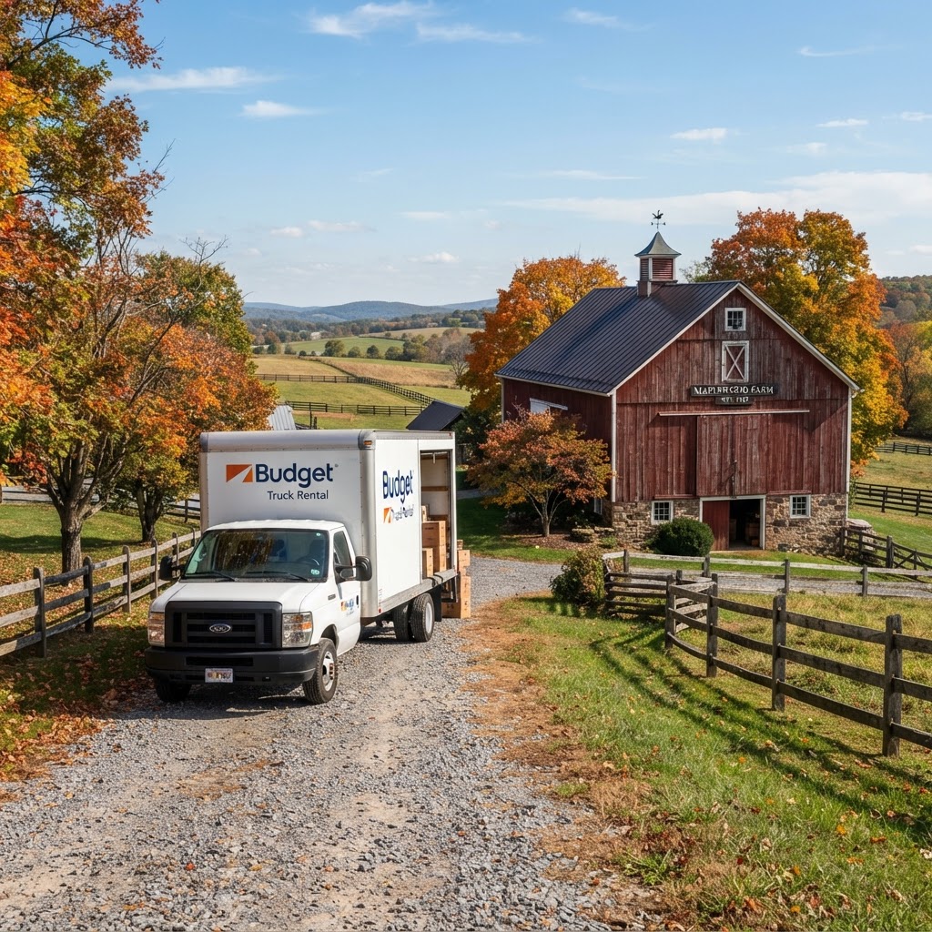 Moving truck at a rural farmhouse in Leitersburg, Maryland