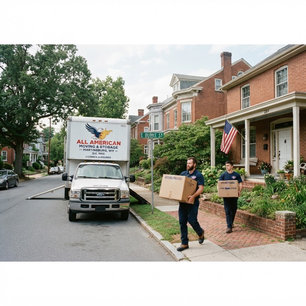 Professional moving crew at a house in Martinsburg, West Virginia.