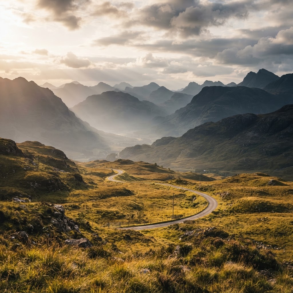 Epic mountain valley at golden hour