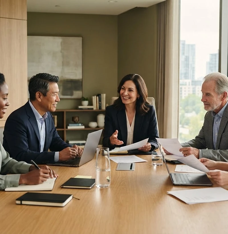 Healthcare executive team in a boardroom