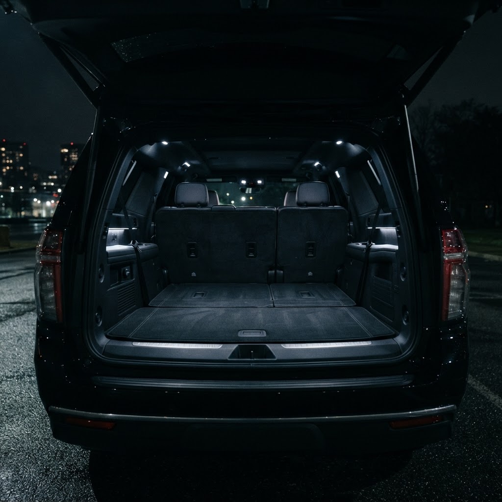 Full-size cargo hold behind the third row of the Suburban Premier