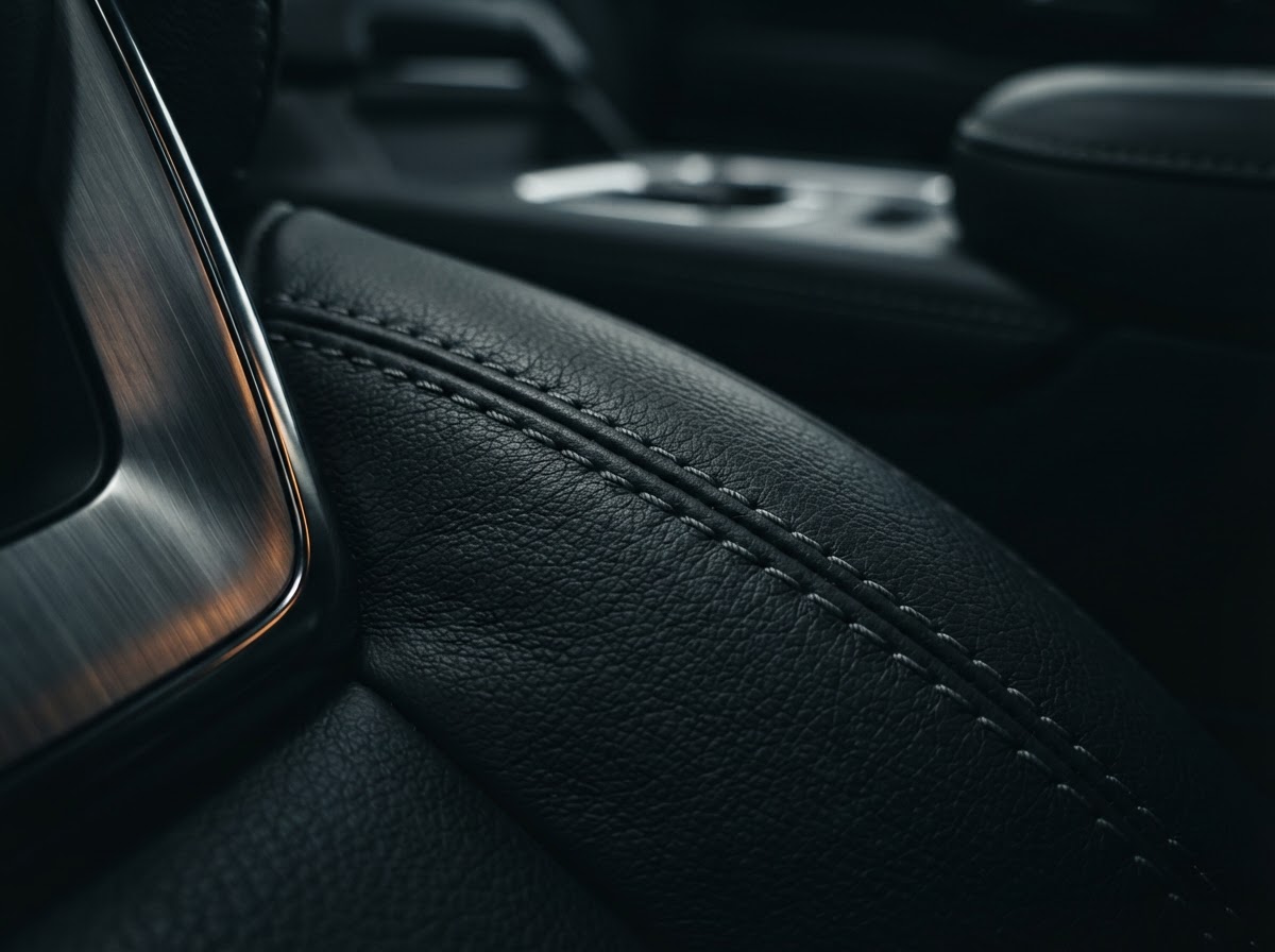 Hand-stitched leather interior of the Suburban Premier
