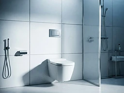 Macro shot of a pristine porcelain toilet fixture in a minimalist bathroom