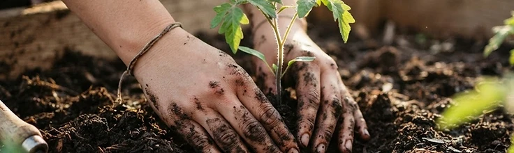 Hands planting a seedling