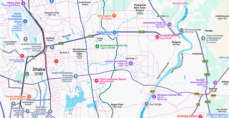 Illustrative location map of the Dhaka region showing the proposed development land location
