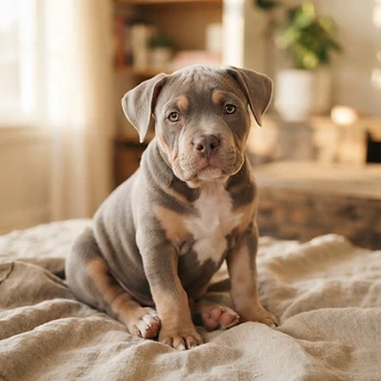 Lilac Tri-Color American Bully puppy named Atlas