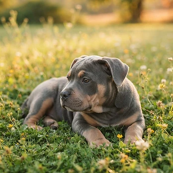 Blue Tri American Bully puppy named Bowie, male