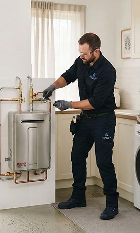 Cedar Plumbing technician installing a hot water system