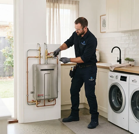 Cedar Plumbing technician installing a hot water system