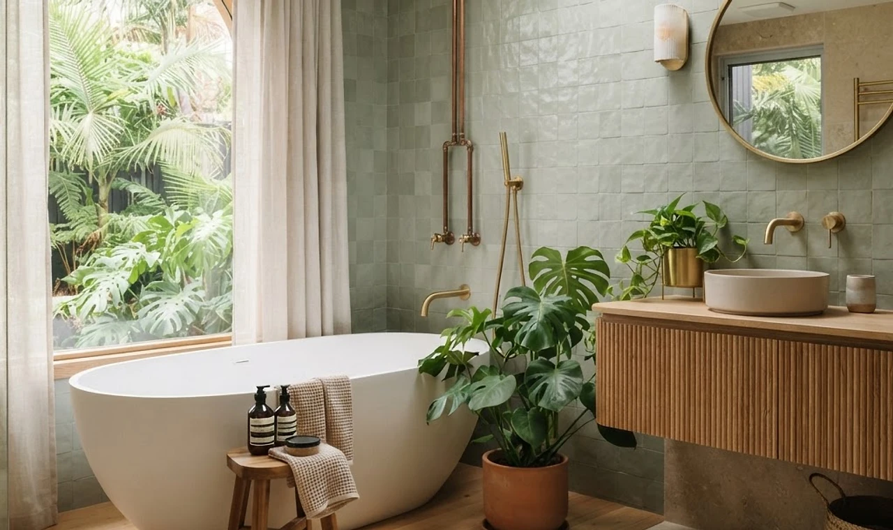 Hearth Plumbing premium renovated bathroom with brass fixtures