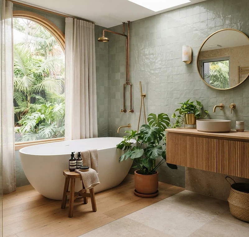 Hearth Plumbing premium renovated bathroom with brass fixtures