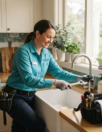 Coastal Plumbing Co. plumber fixing a kitchen tap
