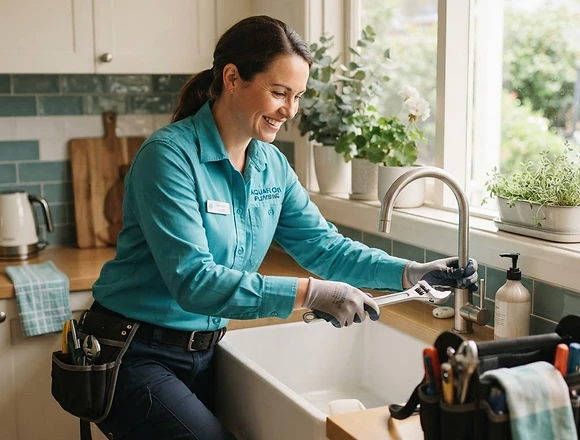 Coastal Plumbing Co. plumber fixing a kitchen tap
