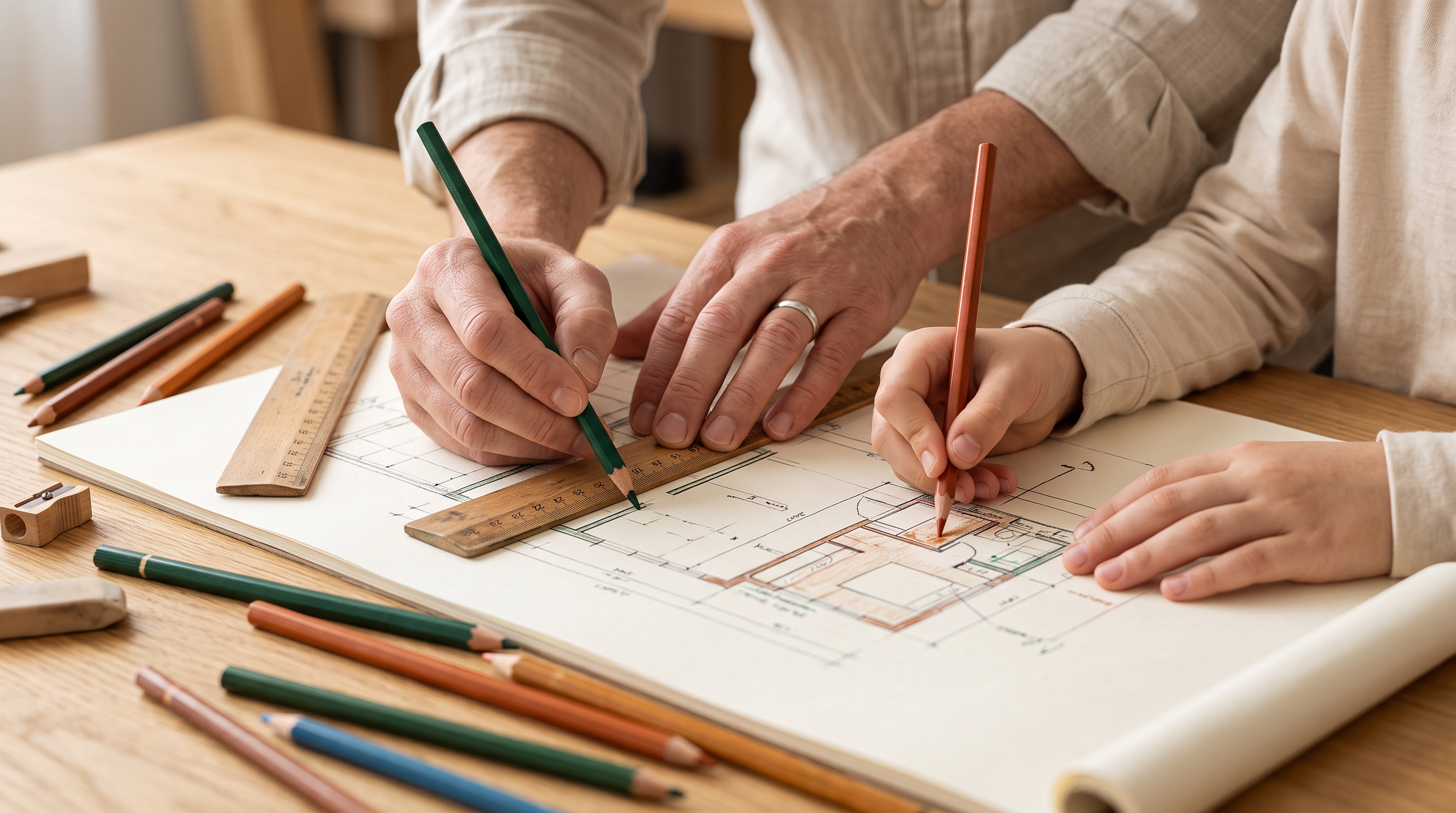 A mentor and learner collaborating over a sketch