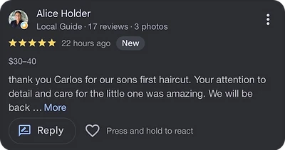 5-star Google review from Alice Holder
