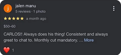 5-star Google review from Jalen Manu