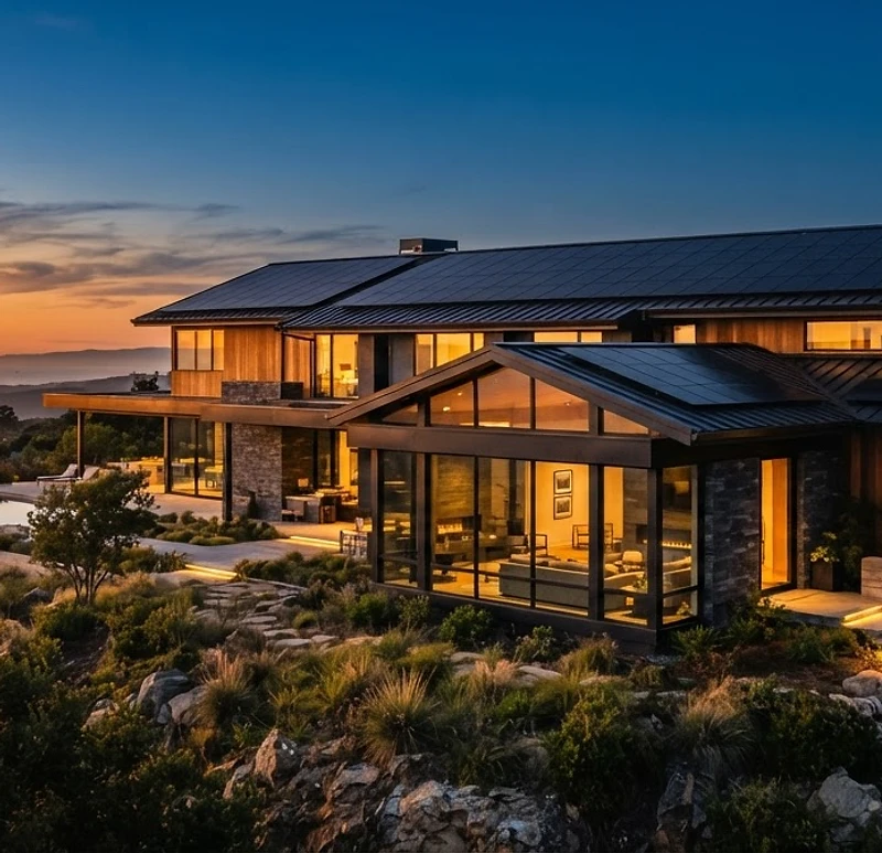 Solar installation at dusk