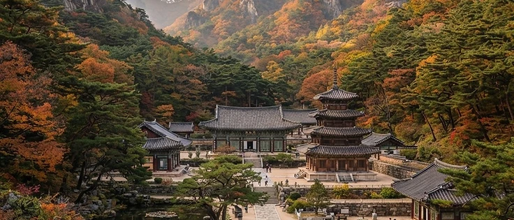 Songnisan forested mountain with a Buddhist temple