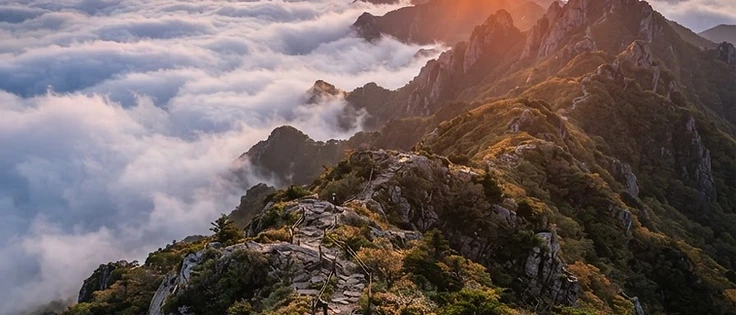 Korean mountain ridge at sunset