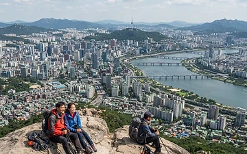 Panoramic view of Seoul from the summit of Bukhansan