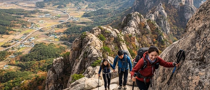 Hikers on an exposed granite ridge