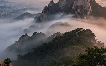 Rocky summit peak of Mt. Bukhansan above Seoul